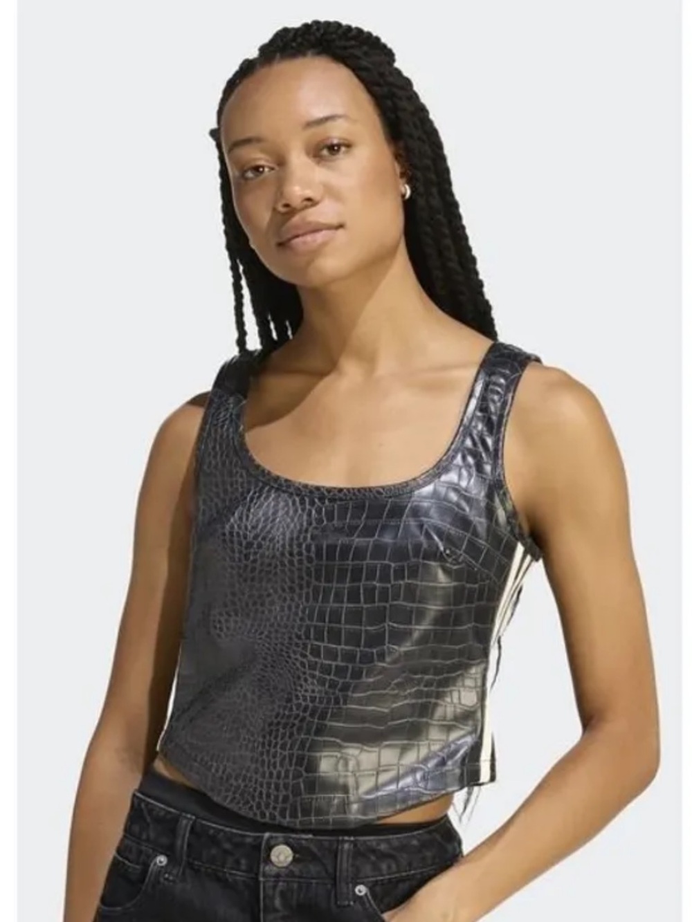 🆕 Adidas Pleather Corset Top Croc Embossed Black Women’s Size 6